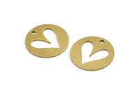 Pirinç Kalp Tılsımı, 1 Delikli 8 Ham Pirinç Kalp Tılsımı (20x1mm) A3144