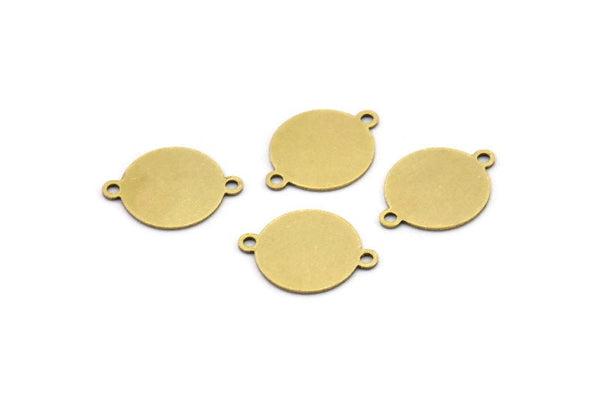 Brass Round Tag, 24 Raw Brass Stamping Tags With 2 Loops, Round Connectors (16x12x0.60mm) A3164