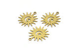 Brass Sun Charm, 12 Raw Brass Crescent Moon And Star Patterned Sun Shape Charms With 1 Loop, Charm Pendants (20x18x0.60mm) A3167