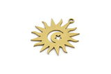 Brass Sun Charm, 10 Raw Brass Crescent Moon And Star Patterned Sun Shape Charms With 1 Loop, Charm Pendants (24x22x0.60mm) A3169