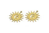 Brass Sun Charm, 10 Raw Brass Crescent Moon And Star Patterned Sun Shape Charms With 1 Loop, Charm Pendants (24x22x0.60mm) A3169