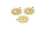 Brass Sun Charm, 10 Raw Brass Crescent Moon And Star Patterned Sun Shape Charms With 1 Loop, Charm Pendants (24x22x0.60mm) A3169