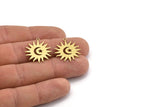 Brass Sun Charm, 10 Raw Brass Crescent Moon And Star Patterned Sun Shape Charms With 1 Loop, Charm Pendants (24x22x0.60mm) A3169