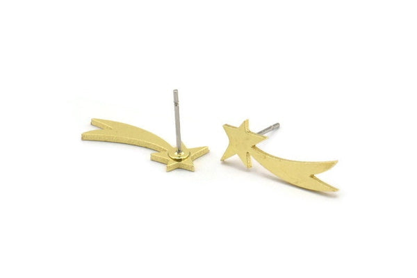 Pirinç Kuzey Yıldızı Küpe, 12 Ham Pirinç Kutup Yıldızı Şekilli Çivi Küpe (19x7x1mm) A3242