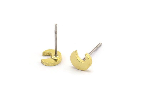 Brass Moon Earring, 12 Raw Brass Tiny Crescent Moon Shaped Stud Earrings (5x6x1mm) A3248