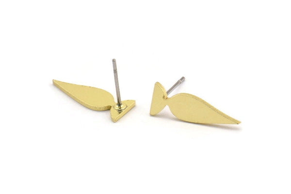 Earring Studs, 10 Raw Brass - Ethnic Motif Shaped Stud Earrings - Brass Earrings - Earrings (17x6x1mm) A3813