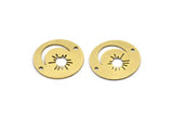 Brass Round Connector, 10 Raw Brass Crescent Moon And Sun Patterned Round Shaped Connectors With 2 Holes, Charm Pendants (18x0.60mm) A3117