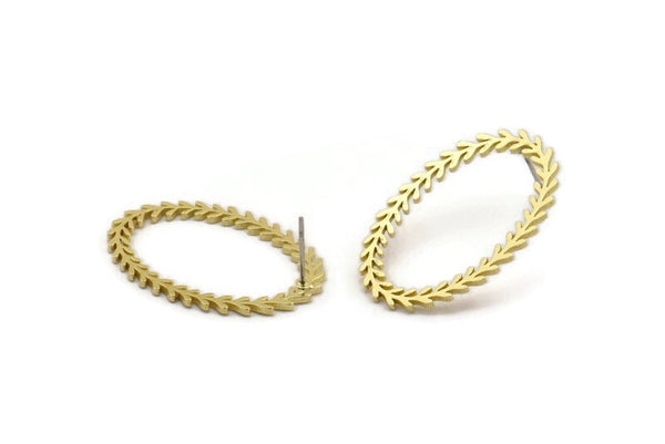 Brass Leaf Earring, 6 Raw Brass Ivy Stud Earrings, Findings (33x22x1mm) A3826