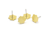 Brass Flower Earring, 8 Raw Brass Flower Shaped Stud Earrings (10x1mm) A3812