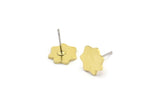Brass Flower Earring, 8 Raw Brass Flower Shaped Stud Earrings (10x1mm) A3812