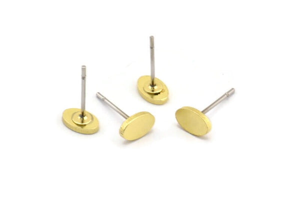 Brass Oval Earring, 12 Raw Brass Oval Stud Earrings (7x4x1mm) A3608