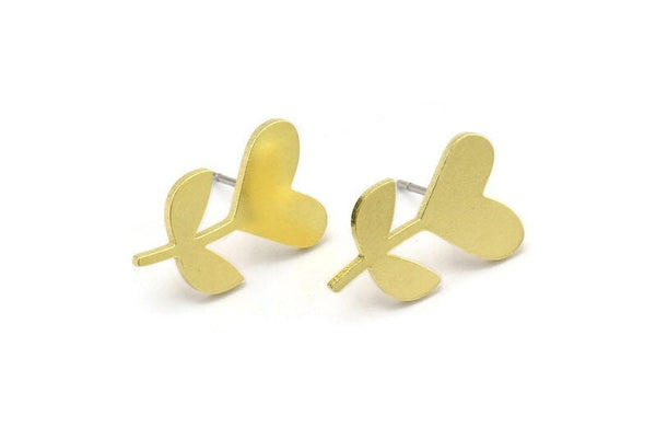 Brass Flower Earring, 6 Raw Brass Flower Shaped Stud Earrings (18x11x1mm) A3819