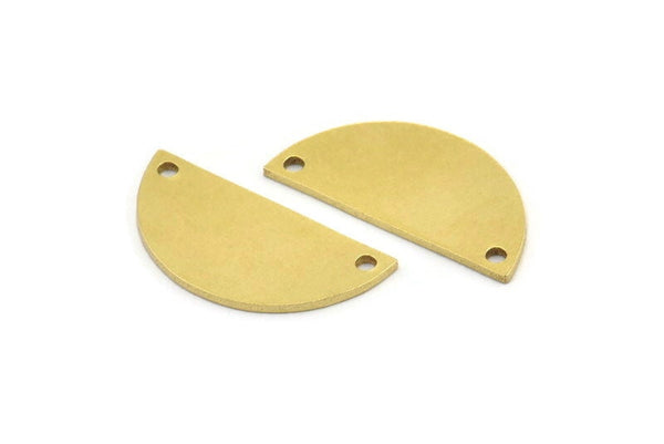 Semi Circle Charm, 8 Raw Brass Half Moon Charms With 2 Holes (28x13x1mm) A3833