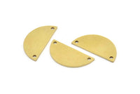 Semi Circle Charm, 8 Raw Brass Half Moon Charms With 2 Holes (28x13x1mm) A3833