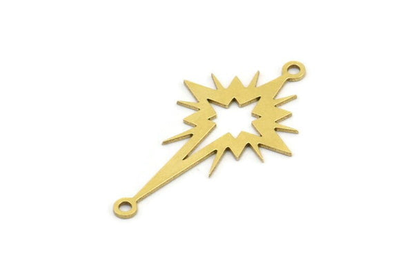 Brass Pole Star Charm, 24 Raw Brass, Brass Charms, Brass Pole Star Charms With 1 Loop (32x18x0.60mm) A3187