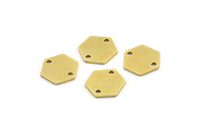 Brass Hexagon Charm, 12 Raw Brass Hexagon Connectors With 2 Holes (11x12x1mm) A3836