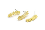 Brass Leaf Earring, 8 Raw Brass Branch Shaped Stud Earrings, Findings (20x8x1mm) A3825