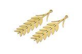Brass Leaf Charm, 10 Raw Brass Ear Of Wheat Charms With 1 Loop, Charm Pendants (37x11x0.60mm) A3237