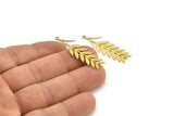 Brass Leaf Charm, 10 Raw Brass Ear Of Wheat Charms With 1 Loop, Charm Pendants (37x11x0.60mm) A3237