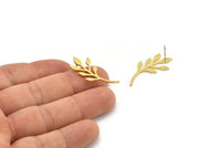Brass Leaf Earring, 6 Raw Brass Leaf Stud Earrings, Findings (31x13x1mm) A3815