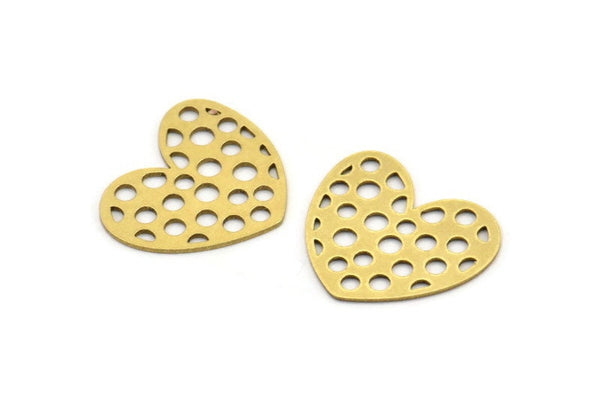 Brass Heart Charm, 24 Raw Brass Heart Connectors, Findings (20x18x0.60mm) A3280