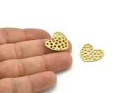 Brass Heart Charm, 24 Raw Brass Heart Connectors, Findings (20x18x0.60mm) A3280