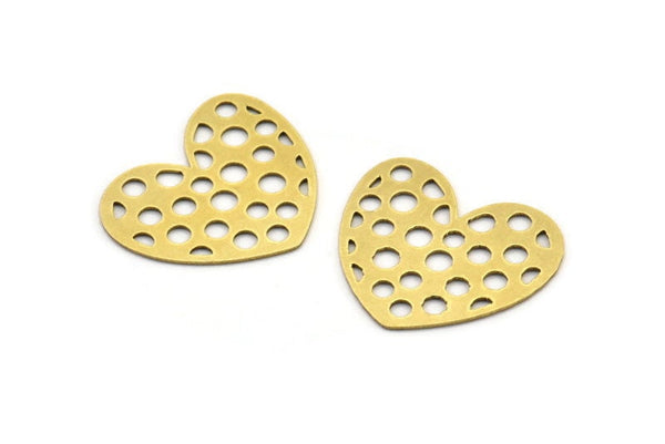 Brass Heart Charm, 24 Raw Brass Heart Connectors, Findings (24x21x0.60mm) A3290