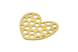 Brass Heart Charm, 6 Raw Brass Heart Connectors, Findings (28x32x0.60mm) A3270
