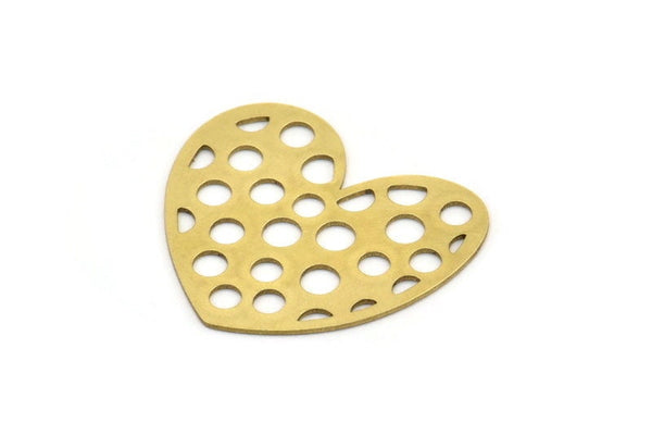 Brass Heart Charm, 6 Raw Brass Heart Connectors, Findings (28x32x0.60mm) A3270
