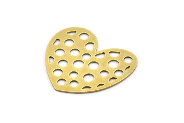 Brass Heart Charm, 8 Raw Brass Heart Connectors, Findings (24x27x0.60mm) A3269