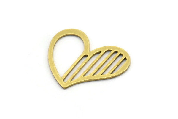 Brass Heart Charm, 24 Raw Brass Heart Connectors, Findings (16x19x0.60mm) A3261