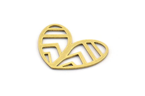 Brass Heart Charm, 24 Raw Brass Heart Connectors, Findings (14x19x0.60mm) A3271