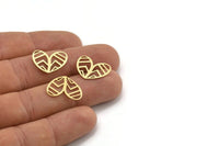 Brass Heart Charm, 24 Raw Brass Heart Connectors, Findings (14x19x0.60mm) A3271