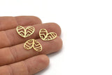 Brass Heart Charm, 24 Raw Brass Heart Connectors, Findings (14x19x0.60mm) A3271