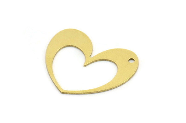 Brass Heart Charm, 10 Raw Brass Heart Charms With 1 Hole (22x27x0.60mm) A3333