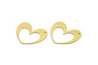 Brass Heart Charm, 10 Raw Brass Heart Charms With 1 Hole (22x27x0.60mm) A3333