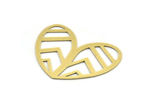 Brass Heart Charm, 6 Raw Brass Heart Connectors, Findings (30x40x0.60mm) A3275