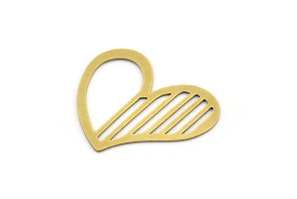 Brass Heart Charm, 10 Raw Brass Heart Connectors, Findings (26x31x0.60mm) A3264