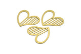 Brass Heart Charm, 10 Raw Brass Heart Connectors, Findings (26x31x0.60mm) A3264