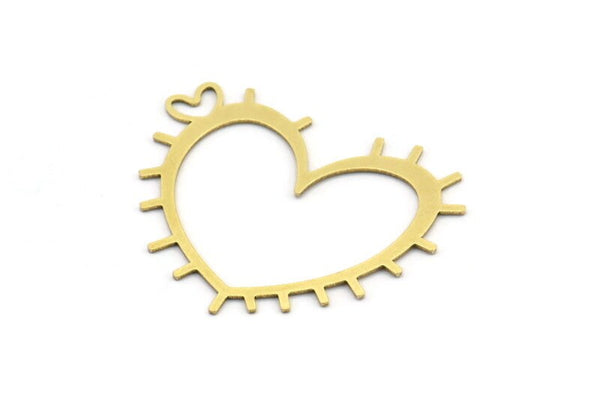 Brass Heart Charm, 10 Raw Brass Heart Charms With Heart Shaped 1 Loop (30x37x0.60mm) A3334