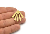 Brass Sun Charm, 6 Raw Brass Rising Sun Flag Shaped Charms With 1 Hole, Earring Findings (36x28x0.60mm) A3351