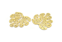 Pirinç Monstera Tılsımı, 1 Halkalı 4 Ham Pirinç Monstera Yaprağı Tılsımı, Küpe Aksesuarları, Kolye Uçları (37x40x0,60 mm) A3305