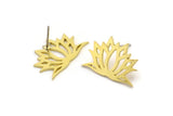 Brass Lotus Earring, 6 Raw Brass Lotus Flower Stud Earrings (21x14x1mm) A3821