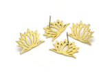 Brass Lotus Earring, 6 Raw Brass Lotus Flower Stud Earrings (21x14x1mm) A3821