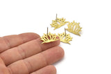Brass Lotus Earring, 6 Raw Brass Lotus Flower Stud Earrings (21x14x1mm) A3821
