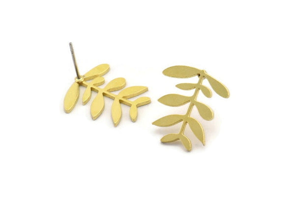 Brass Leaf Earring, 8 Raw Brass Leaf Stud Earrings, Findings (18x16x1mm) A3829