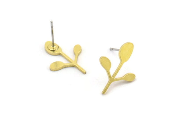 Brass Leaf Earring, 10 Raw Brass Leaf Stud Earrings, Findings (18x13x1mm) A3827