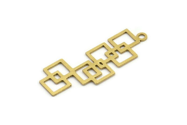 Brass Square Charm, 12 Raw Brass Square Shaped Charms With 1 Loop, Findings (37x15x0.60mm) A3200
