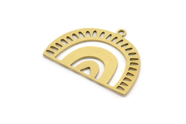 Semi Circle Charm, 8 Raw Brass Semi Circle Irregular Shaped Charms With 1 Loop, Pendant Charms (20x28x0.60mm) A3330