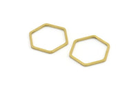 Brass Hexagon Charm, 24 Raw Brass Hexagon Rings, Connectors (21x18x1mm) A3342